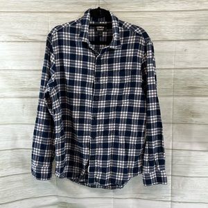 Roots Canada Men’s Blue White Plaid Button Down Shirt